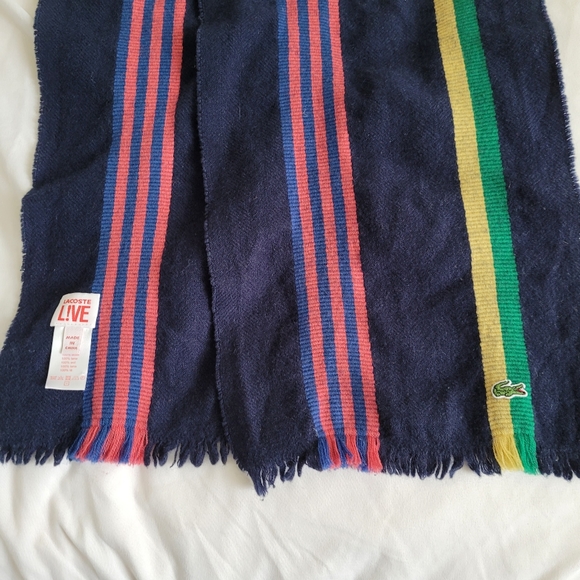 Lacoste Live Fringed Wool Scarf Multicolour Stripes - Picture 4 of 9
